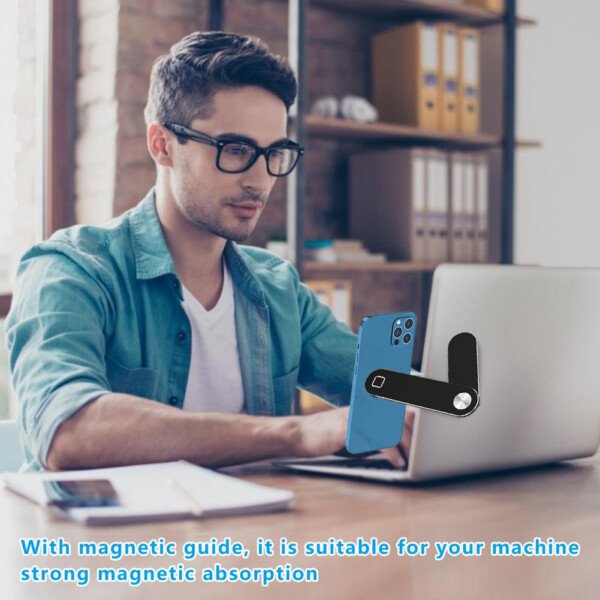 Laptop Phone Holder, Adjustable Laptop Side Mount Clip, Magnetic Laptop Monitor Mount, Computer Laptop Cellphone Stand Foldable Aluminum Expansion Bracket Tablet Clip For Dual Screen – Image 4