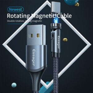 Essager Rotate Magnetic Cable 360 Degree USB Type C Charging Cable Fast Charging Magnet Charger 540 Rotate Micro Magnetic Cable